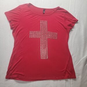 Ing Womens Red Embellished Tee Size Large